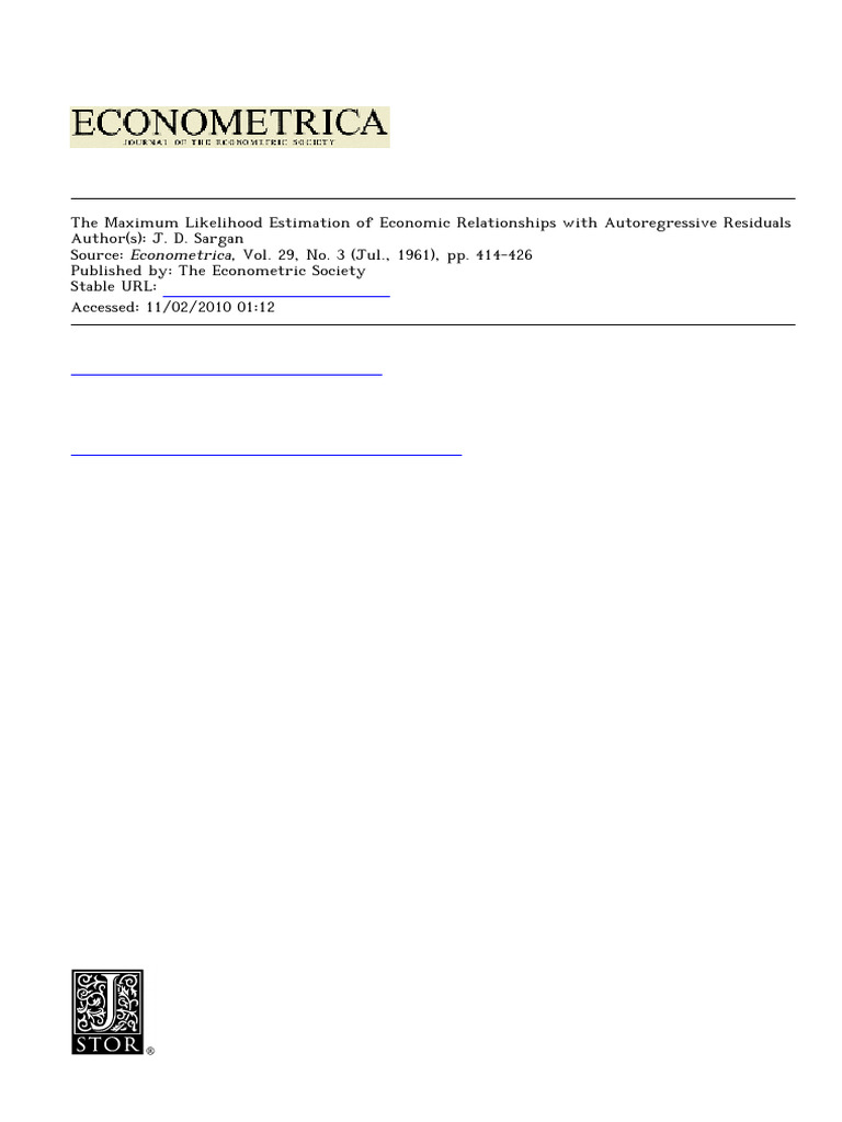 MLE With Autoregressive Residuals | PDF | Matrix (Mathematics ...