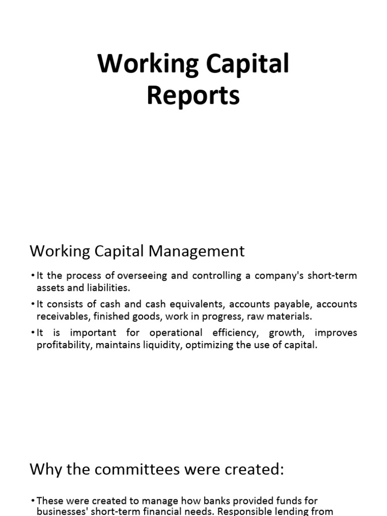 Working Capital Reports | PDF | Reserve Bank Of India | Banks