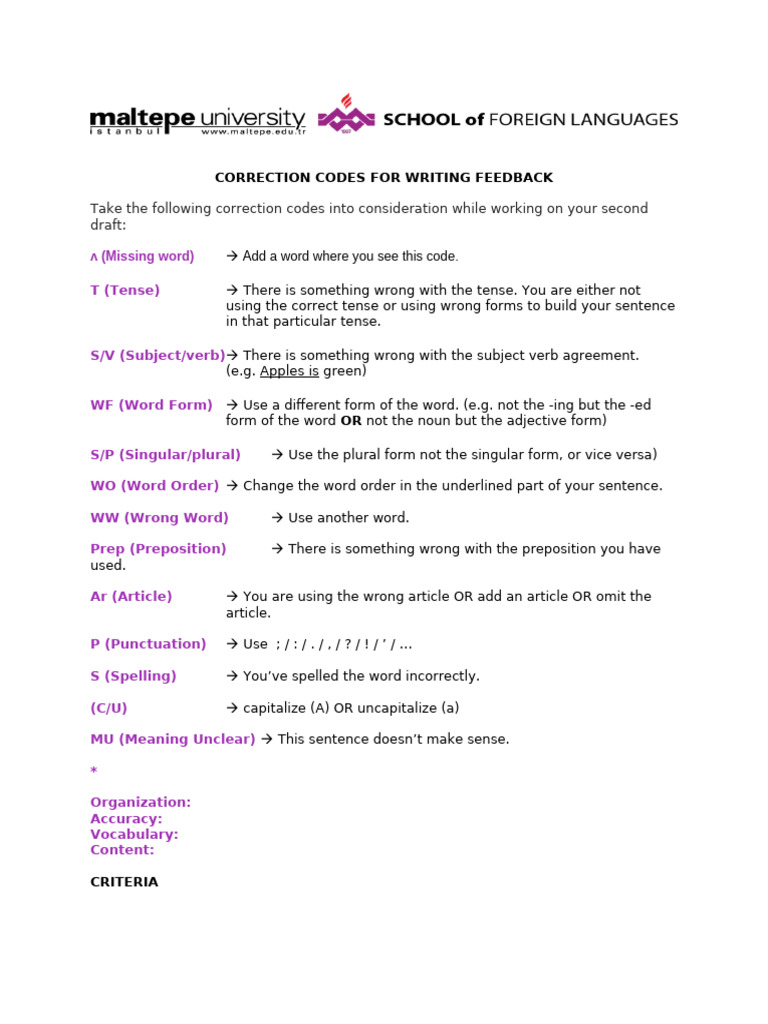 Writing Correction Codes Guide | PDF