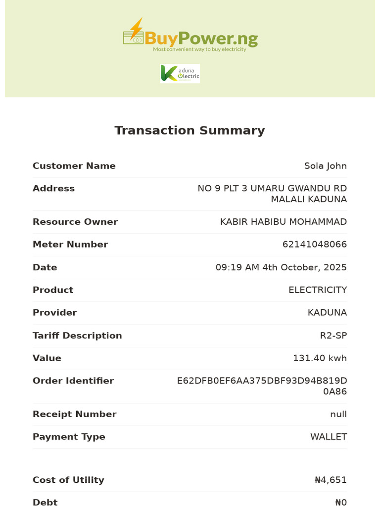 Buy Power Receipt | PDF