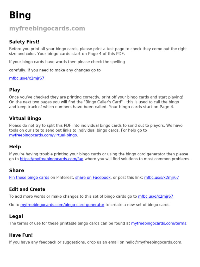 Virtual Bingo Game Instructions | PDF | Gambling Games | Games Of Chance