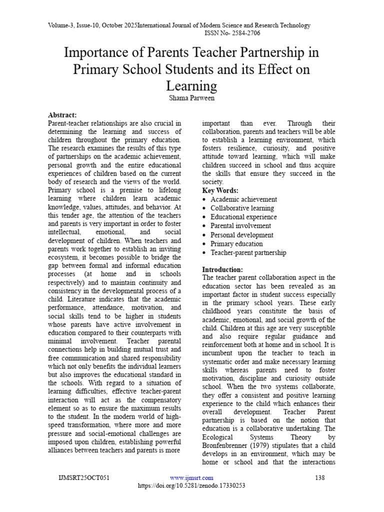 Parent-Teacher Partnerships in Education | PDF | Teachers | Learning