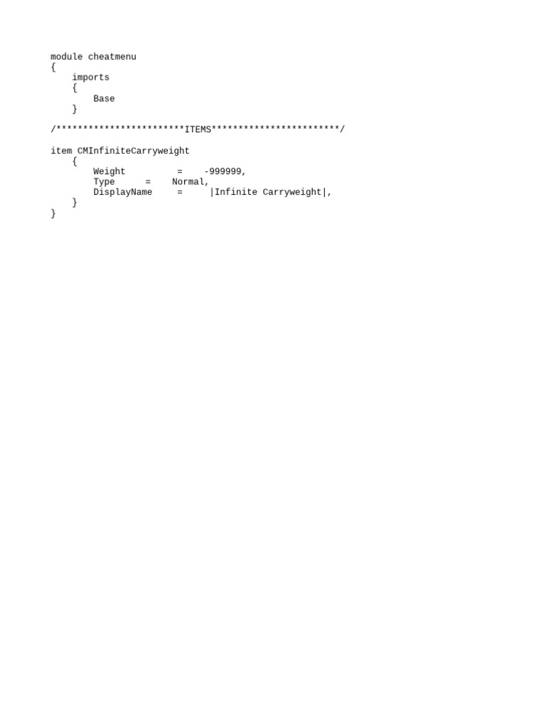 Infinite Carryweight Cheat Item | PDF