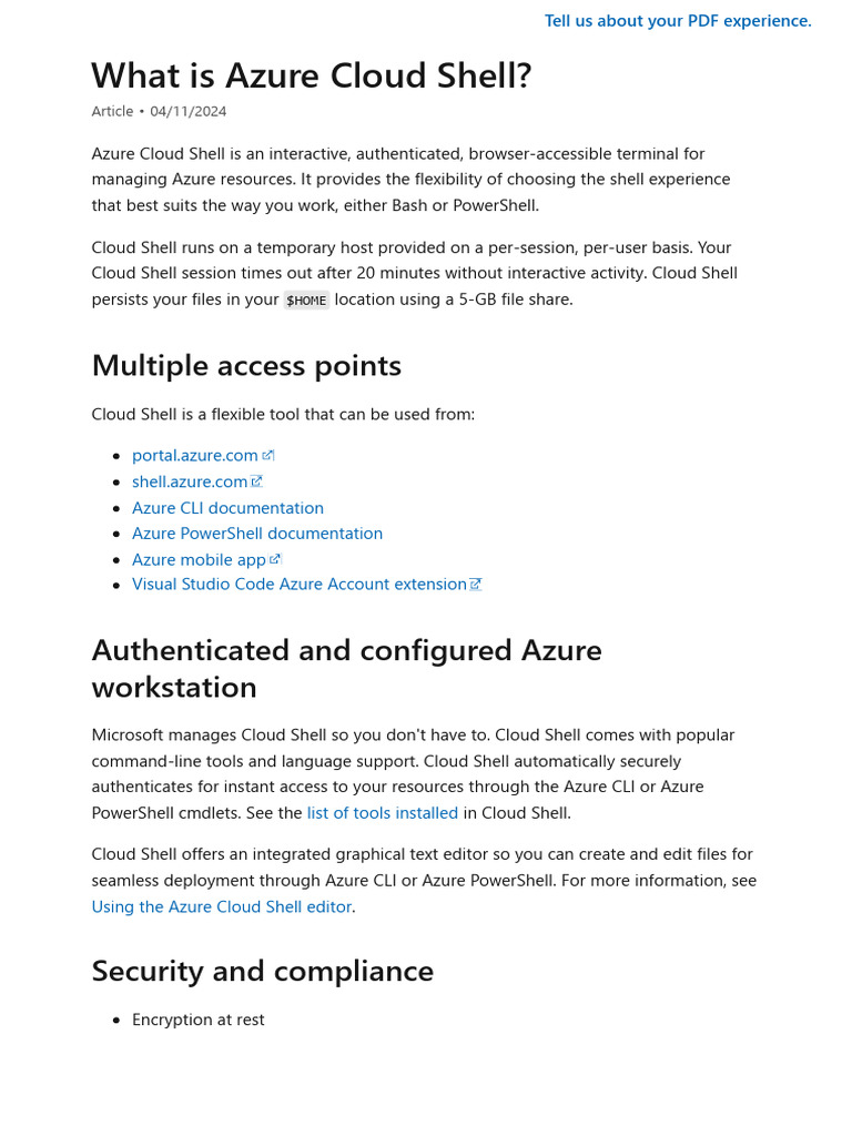 Azure Cloud Shell Overview and Features | PDF | Shell (Computing ...