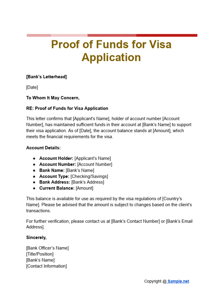 Visa Application Proof of Funds Letter | PDF