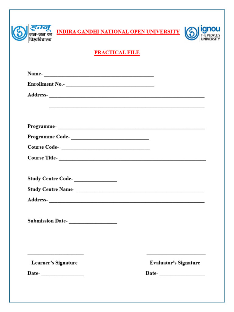 IGNOU Practical File Template | PDF