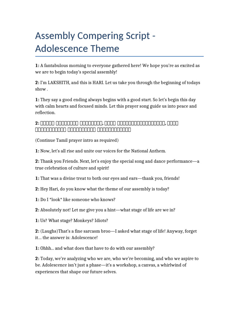 Assembly Compering Script | PDF | Adolescence