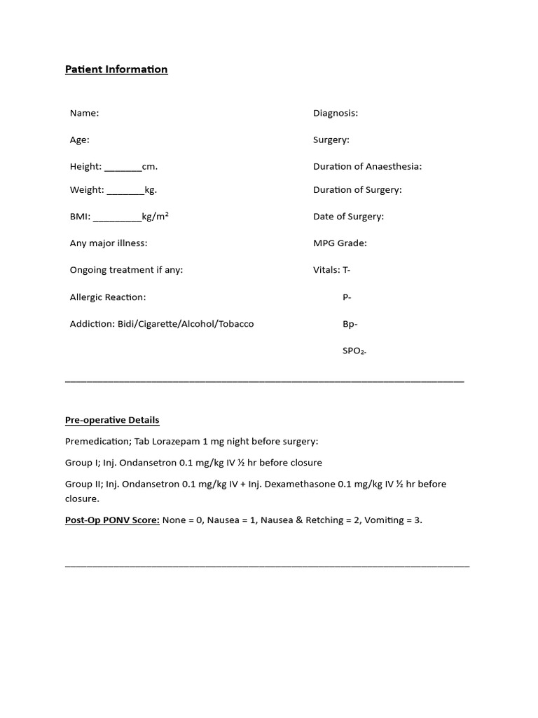 Patient Surgery and Post-Op Monitoring Guide | PDF