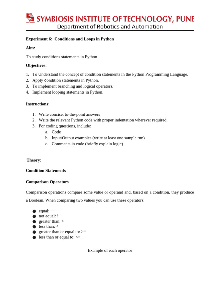 Expt No 6 Conditioning and Loops | PDF | Control Flow | Python ...