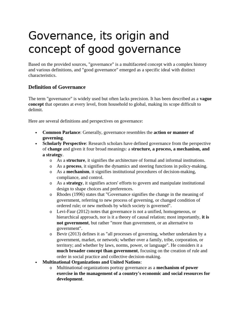 Understanding Governance and Good Governance | PDF | Governance | Good ...