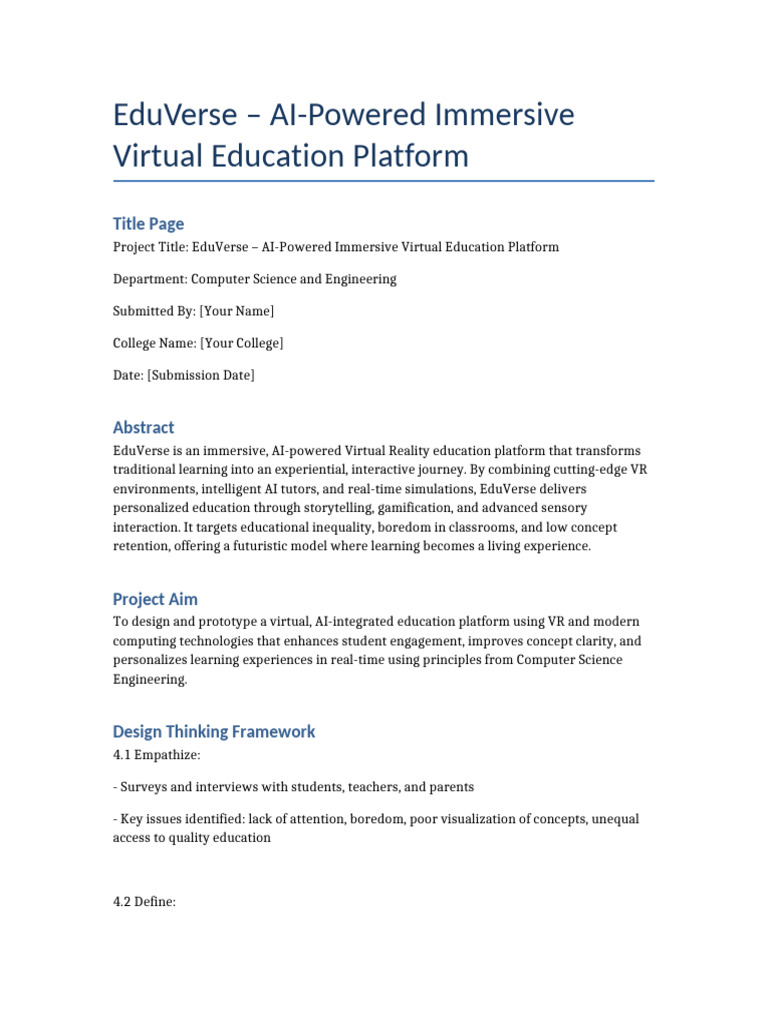 AI-Driven VR Education Platform | PDF | Virtual Reality | Artificial ...