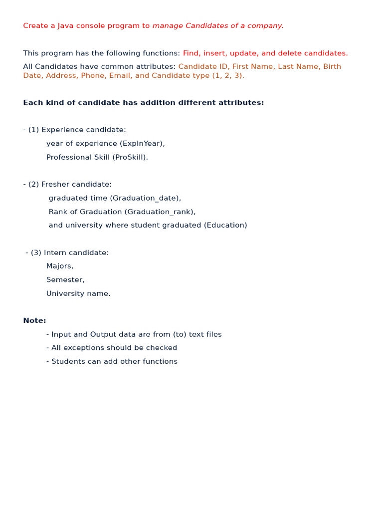 Java Candidate Management Console Program | PDF