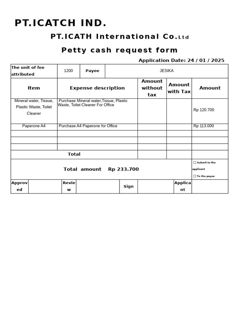 Petty Cash Request Form Template | PDF