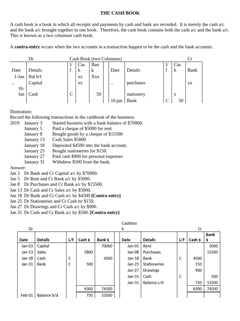 Cash Book: Recording Transactions | PDF | Debits And Credits ...