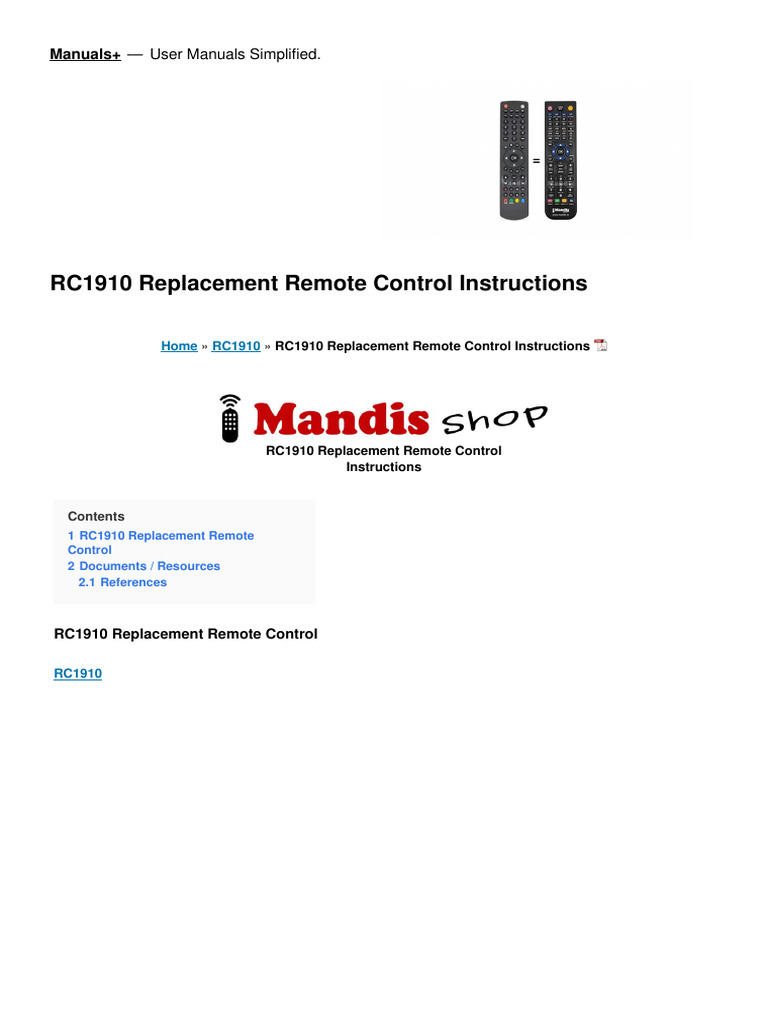 RC1910 Remote Control Setup Guide | PDF