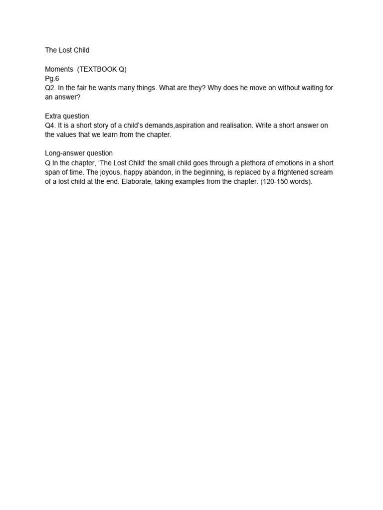 The Lost Child - Notebook Work | PDF