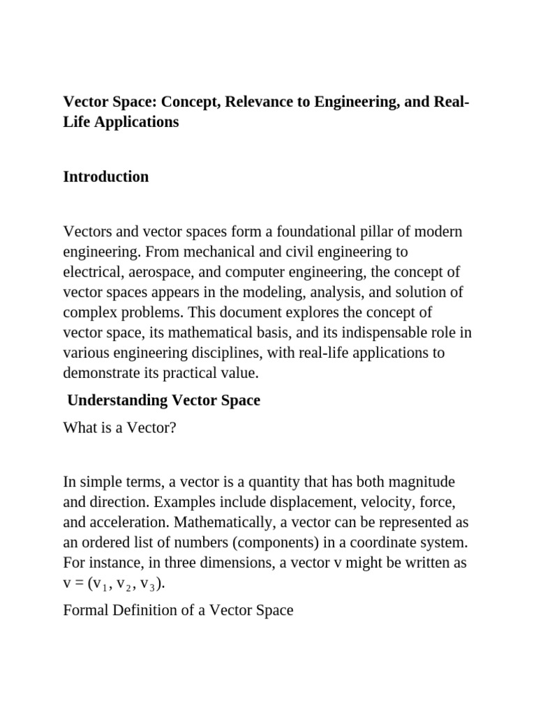 Vector Spaces in Engineering Applications | PDF | Vector Space | Linear ...