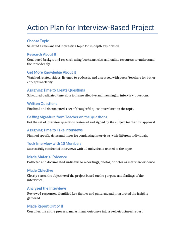 Action Plan Interview Project | PDF