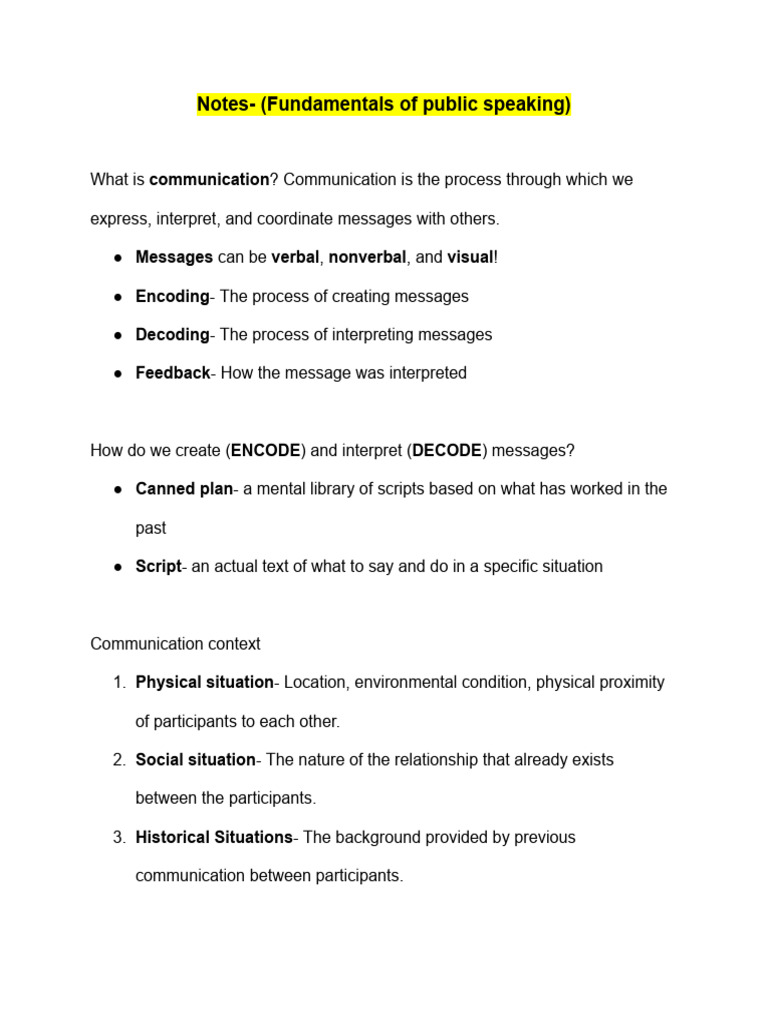 Fundamentals of Public Speaking Guide | PDF | Communication | Nonverbal ...
