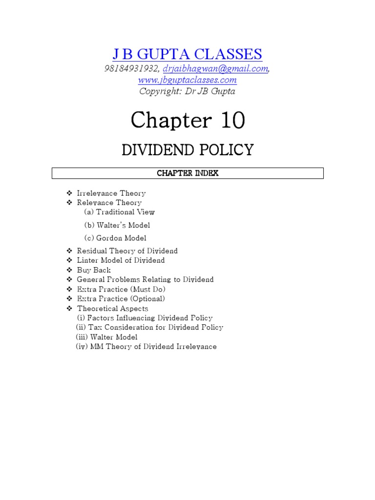 Chapter 10 Dividend Policy 1 Cost Of Capital Share Repurchase