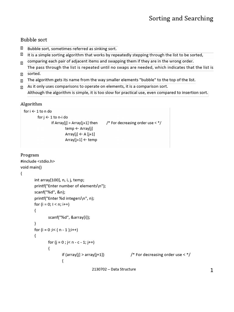 Bubble and Selection Sort Algorithms | PDF | Computer Programming ...