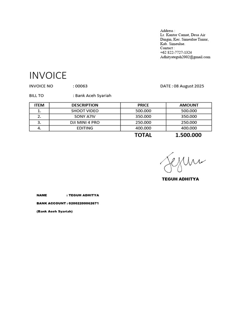 Invoice for Video Services - August 2025 | PDF