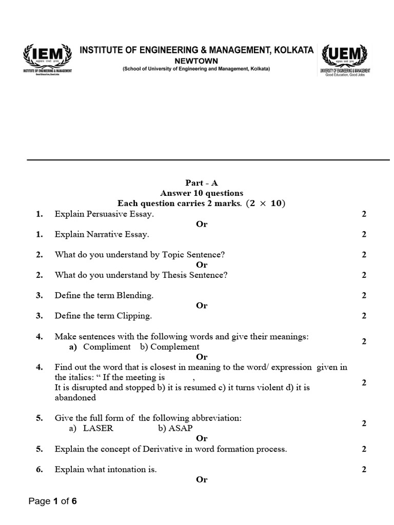 B.Tech CSE English Exam Paper 2024 | PDF | Sentence (Linguistics)
