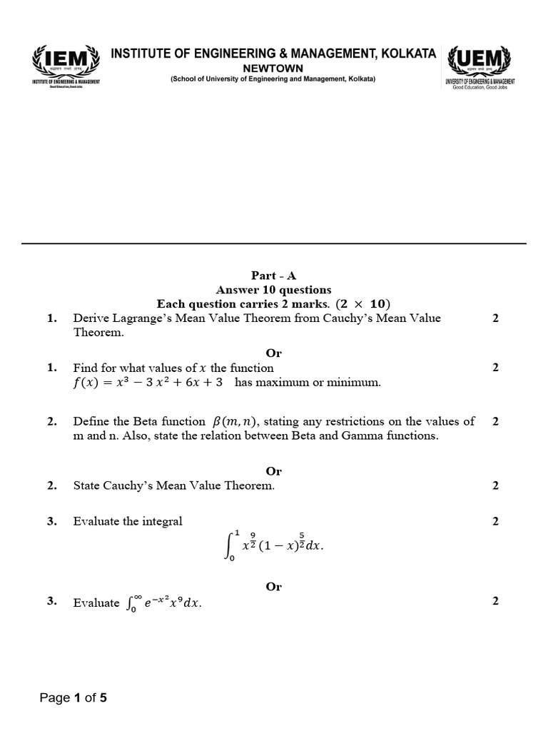 Mathematics I Backlog Exam December 2024 | PDF | Matrix (Mathematics ...