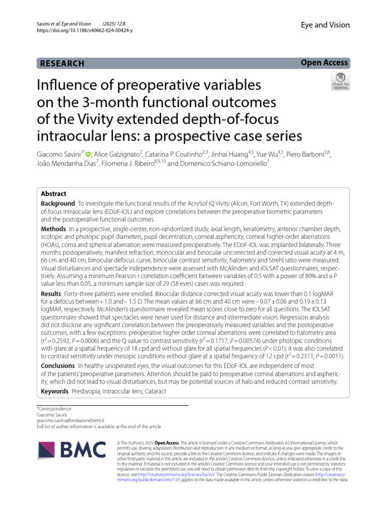 Vivity EDoF IOL Defocus Curve Analysis | PDF | Contrast (Vision ...