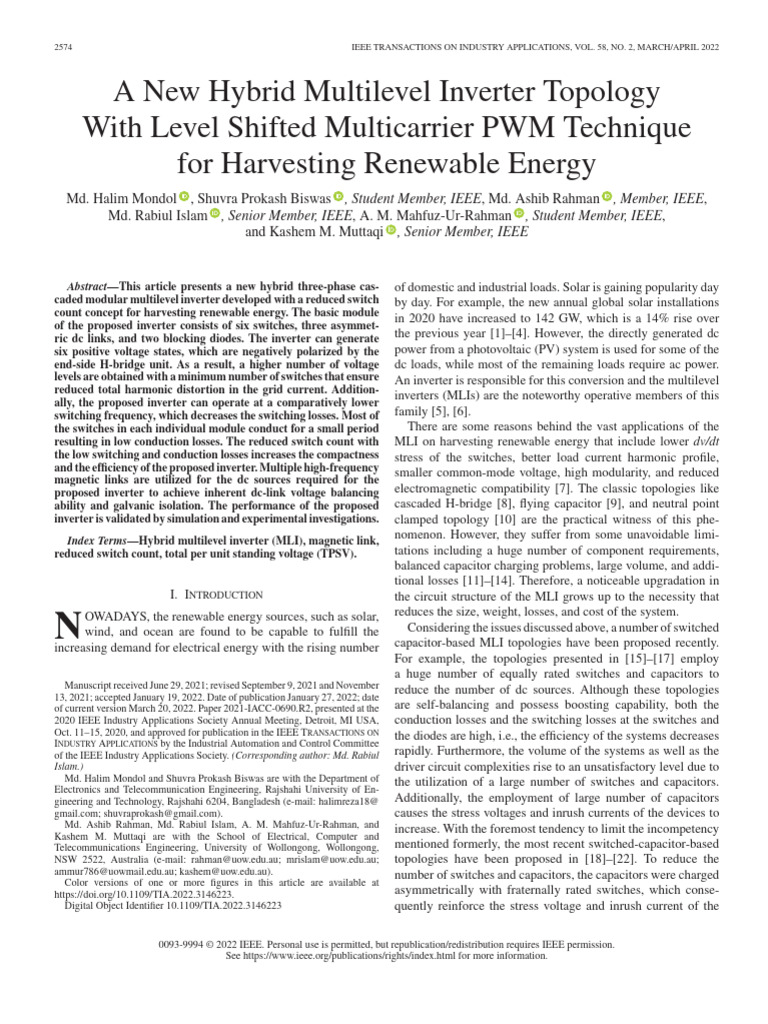 Hybrid Multilevel Inverter for Renewable Energy | PDF | Power Inverter ...