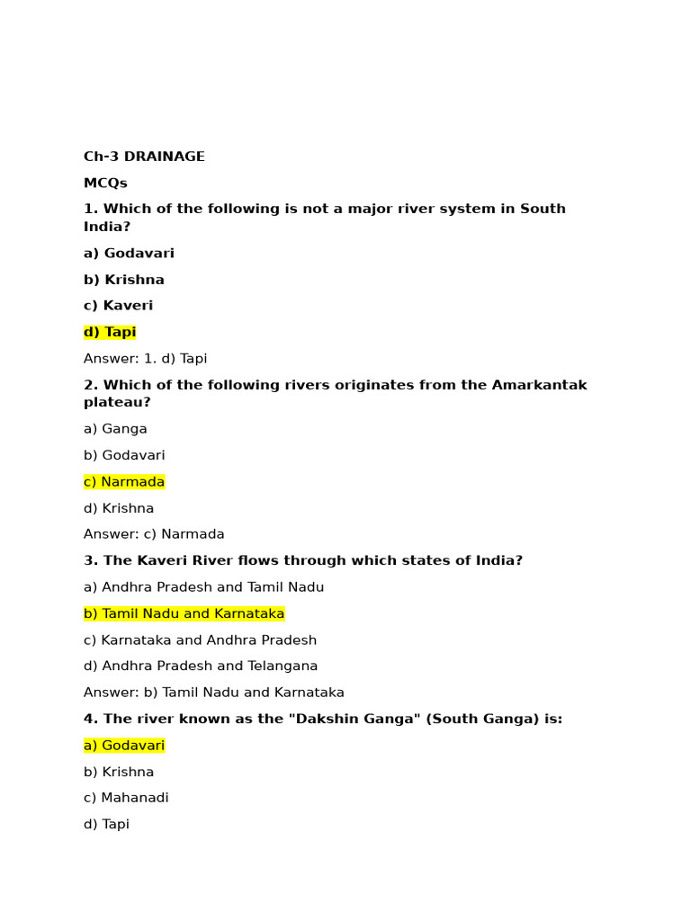 Drainage Key Imp Question Answers # Class 9th # Ss # Imp | PDF | Indus ...