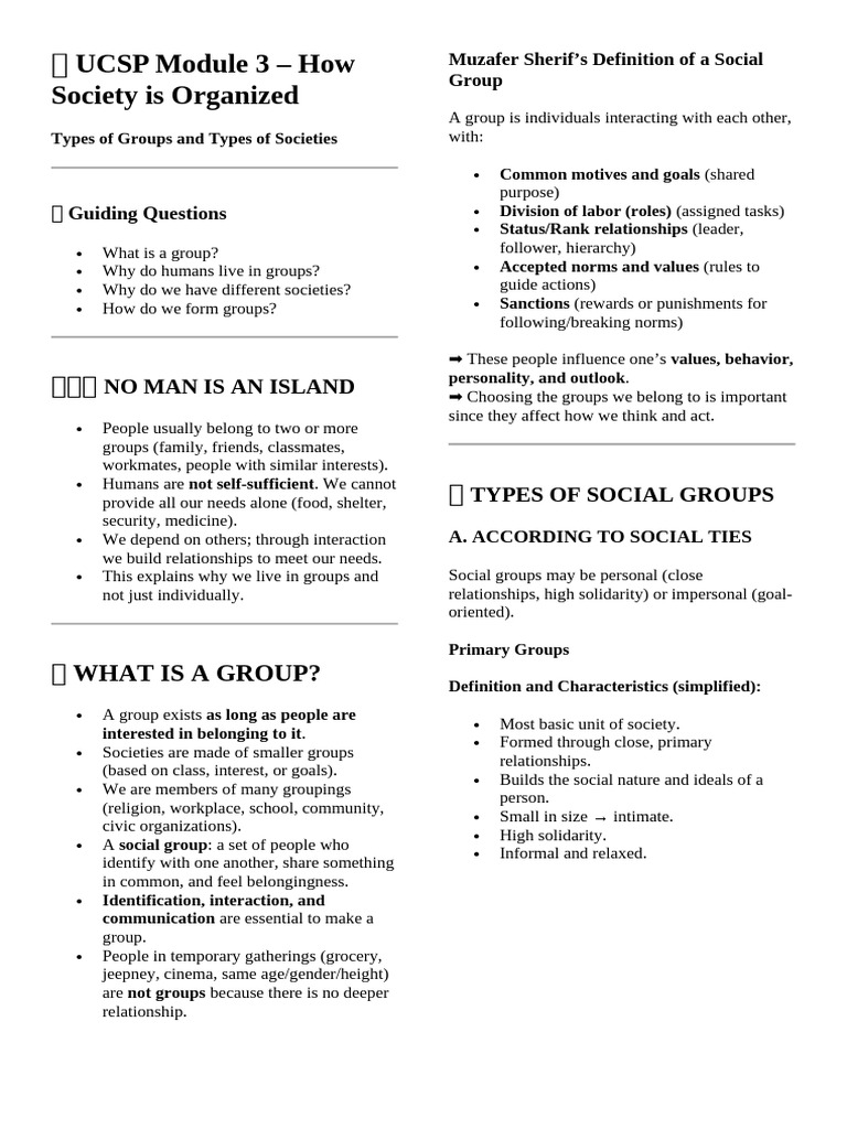 Understanding Groups and Societies | PDF | Society | Social Group