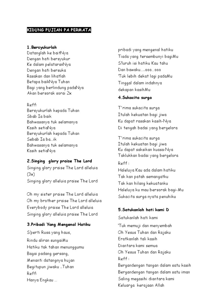 Bersyukurlah Kepada Tuhan Sebab Ia Baik Lirik Berbagai Sebab