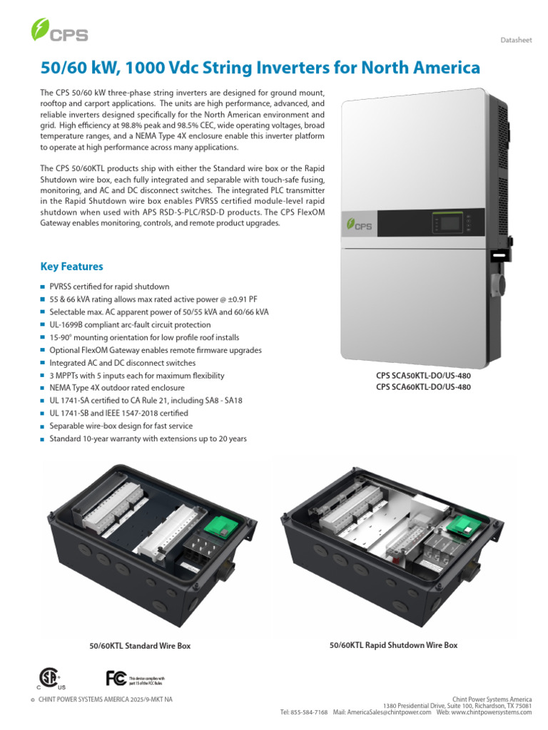 50/60 kW String Inverters for North America | PDF | Alternating Current ...