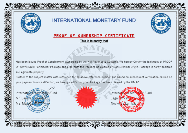 Proof of Ownership Certificate by IMF | PDF