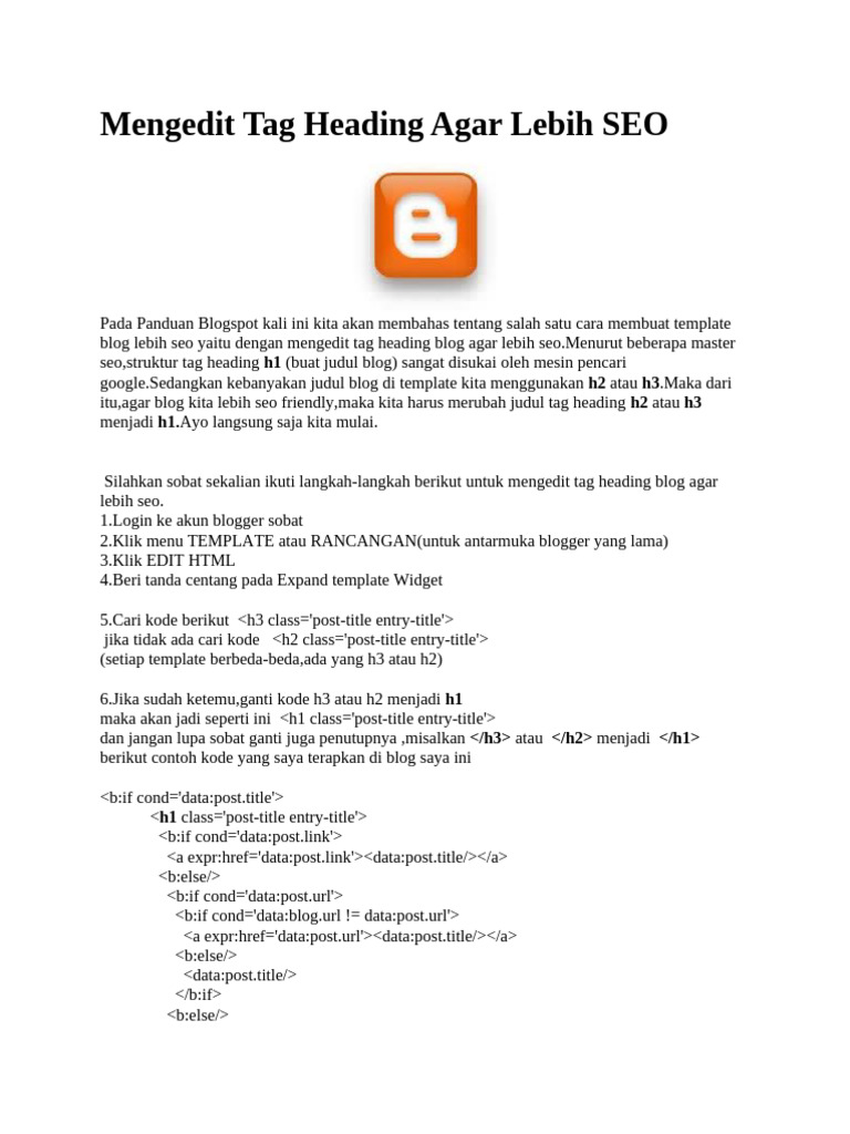 Edit Tag Heading Blog untuk SEO | PDF