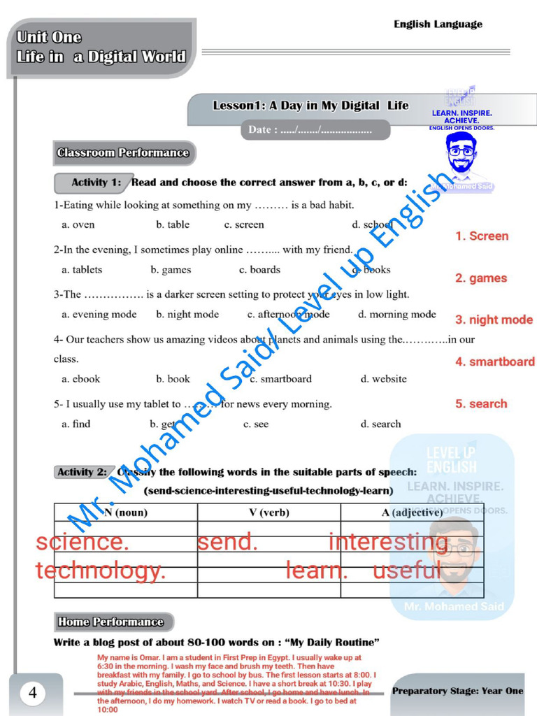 حل تقييمات Prep 1 كاملا Mr Mohamed Said | PDF