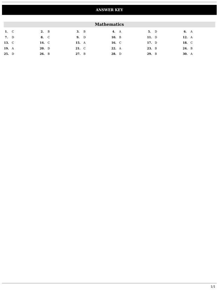 Mathematics Answer Key Guide | PDF