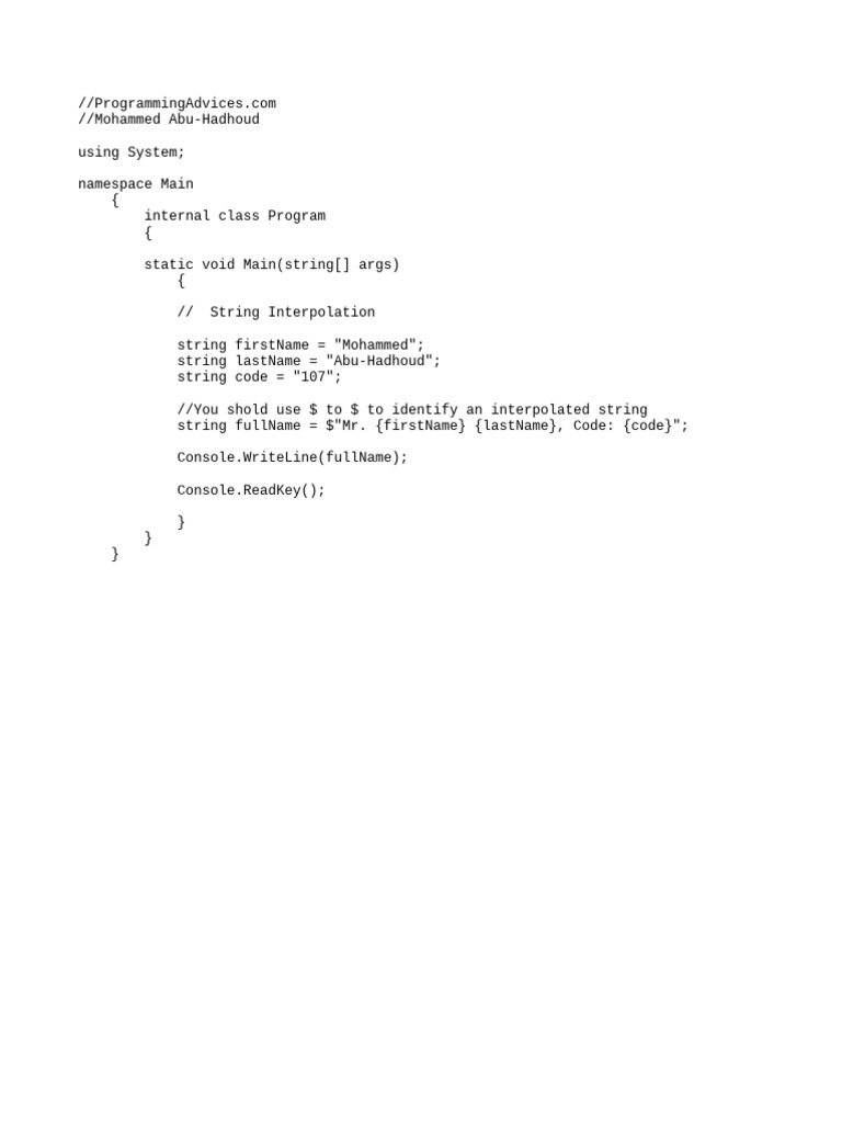 C# String Interpolation Example | PDF
