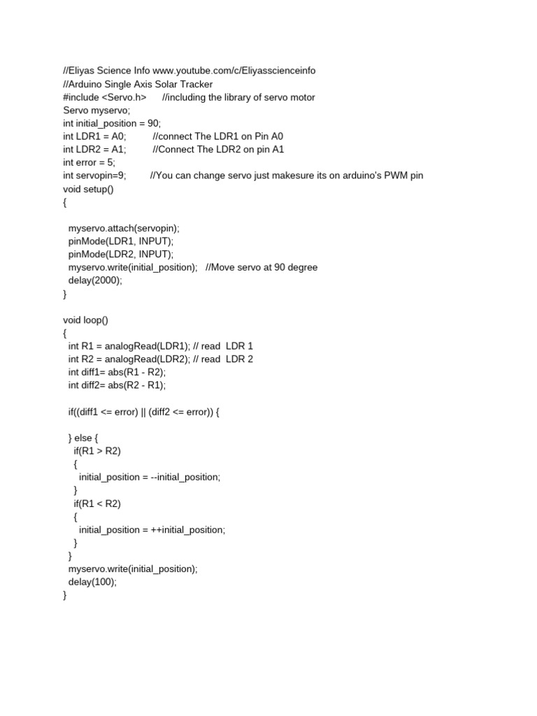 Arduino Solar Tracker Code Guide | PDF