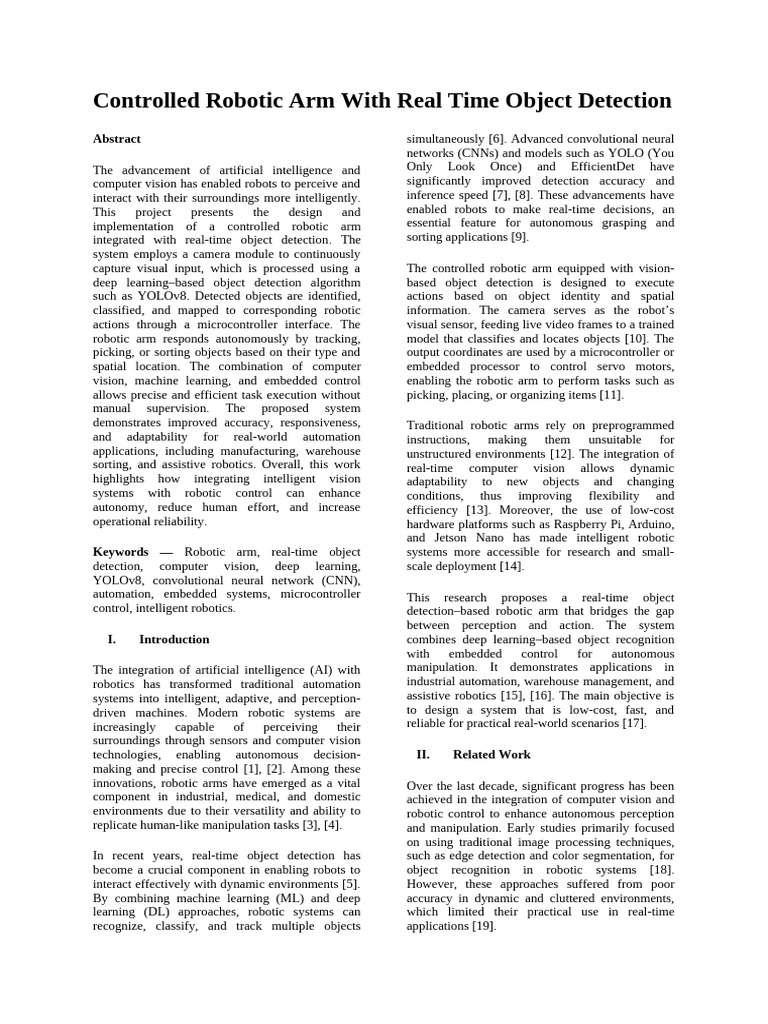Controlled Robotic Arm With Real Time Object Detection | PDF | Robotics ...