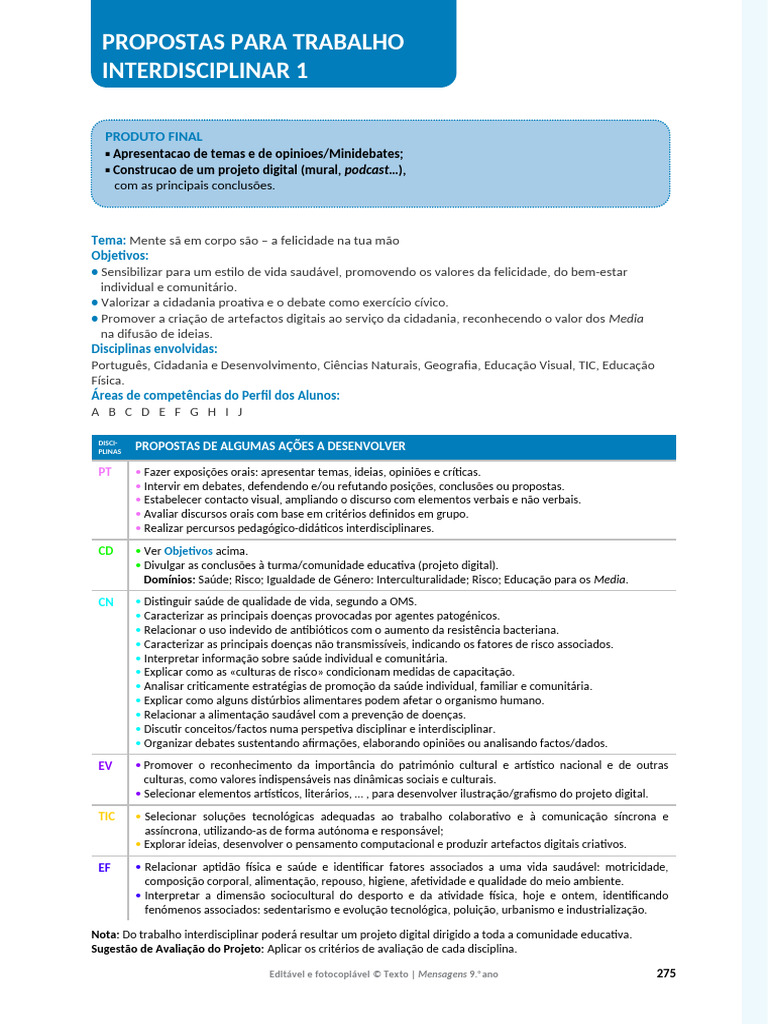 Propostas de Trabalho Interdisciplinar | PDF | Tecnologia da Informação ...