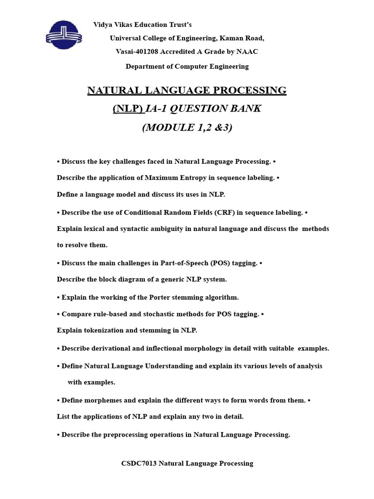 NLP QB - Ia-1 | PDF