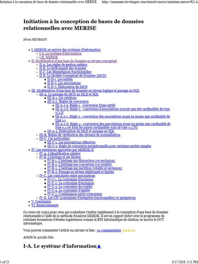 Conception de bases de données MERISE | PDF | Informatique | Sciences ...