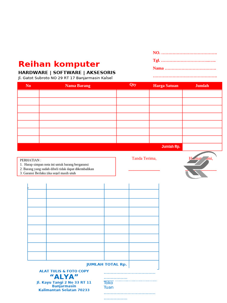 Contoh Nota Stempel Pembelian Barang | PDF