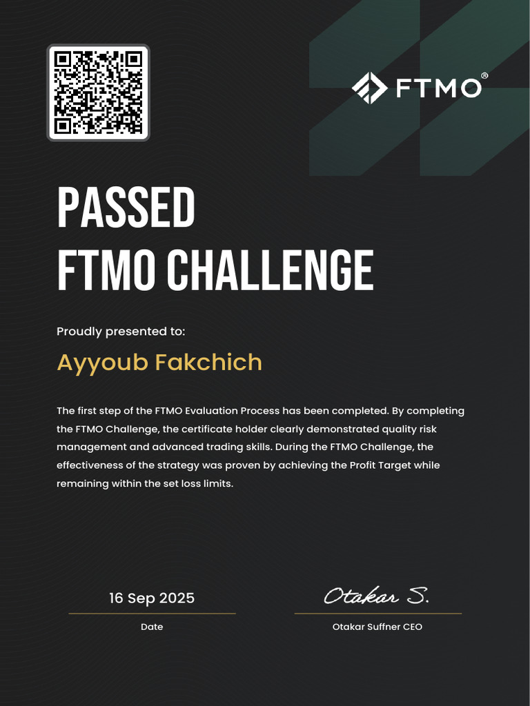 FTMO Challenge Completion Certificate | PDF