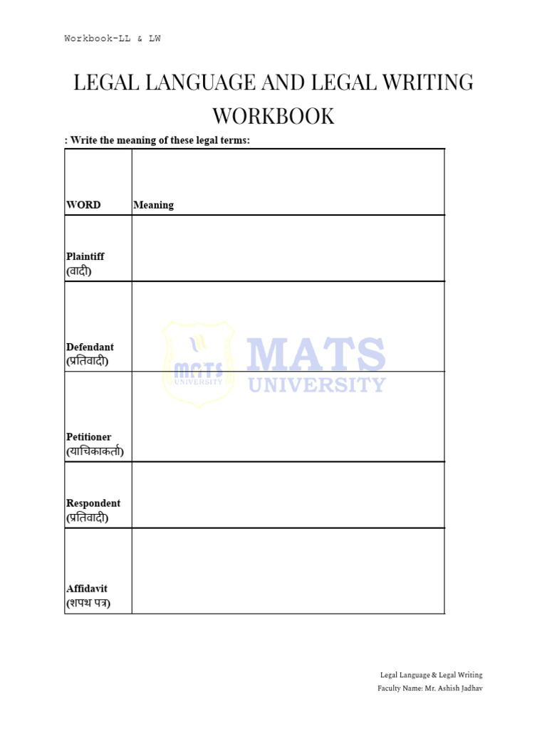 Legal Terms and Writing Workbook | PDF | Burden Of Proof (Law) | Habeas ...