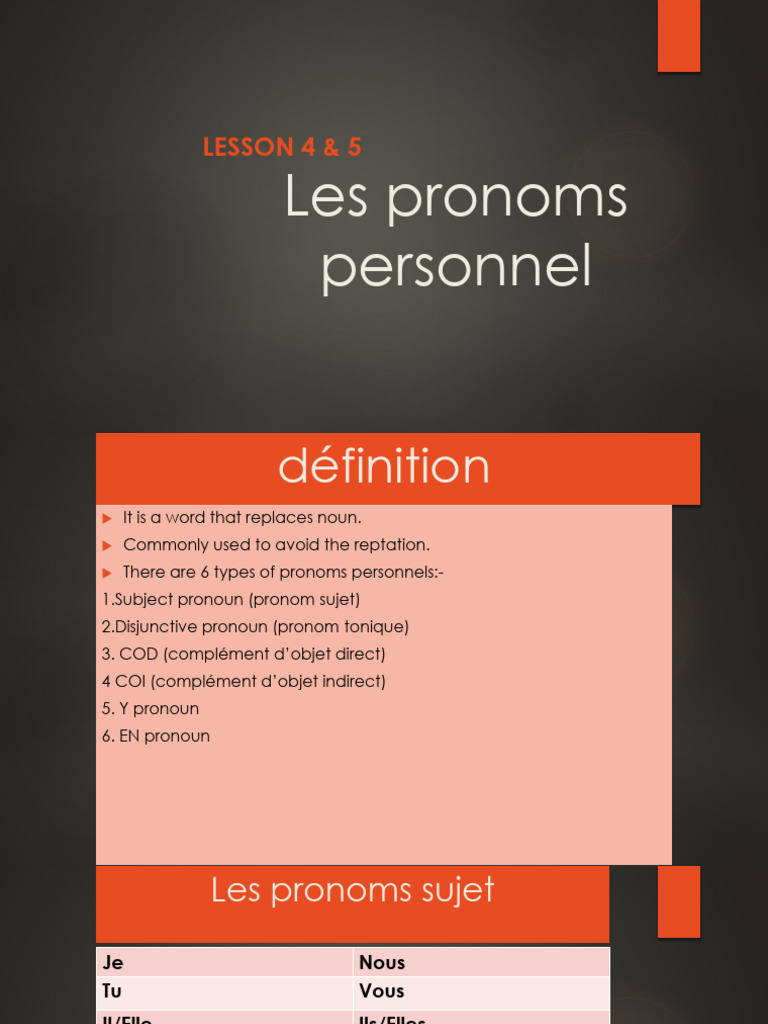 Types de pronoms personnels en français | PDF | Unités sémantiques ...