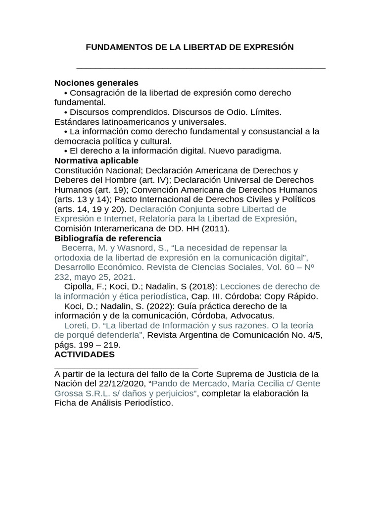 Fundamentos de La Libertad de Expresión | PDF