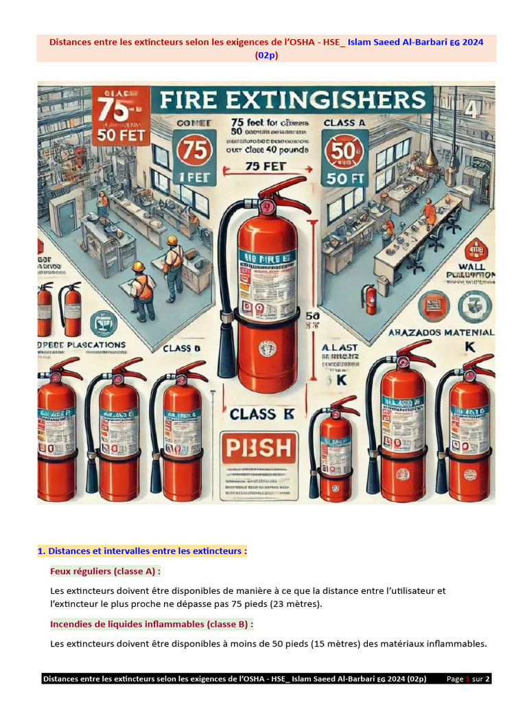 Distances et installation des extincteurs OSHA | PDF